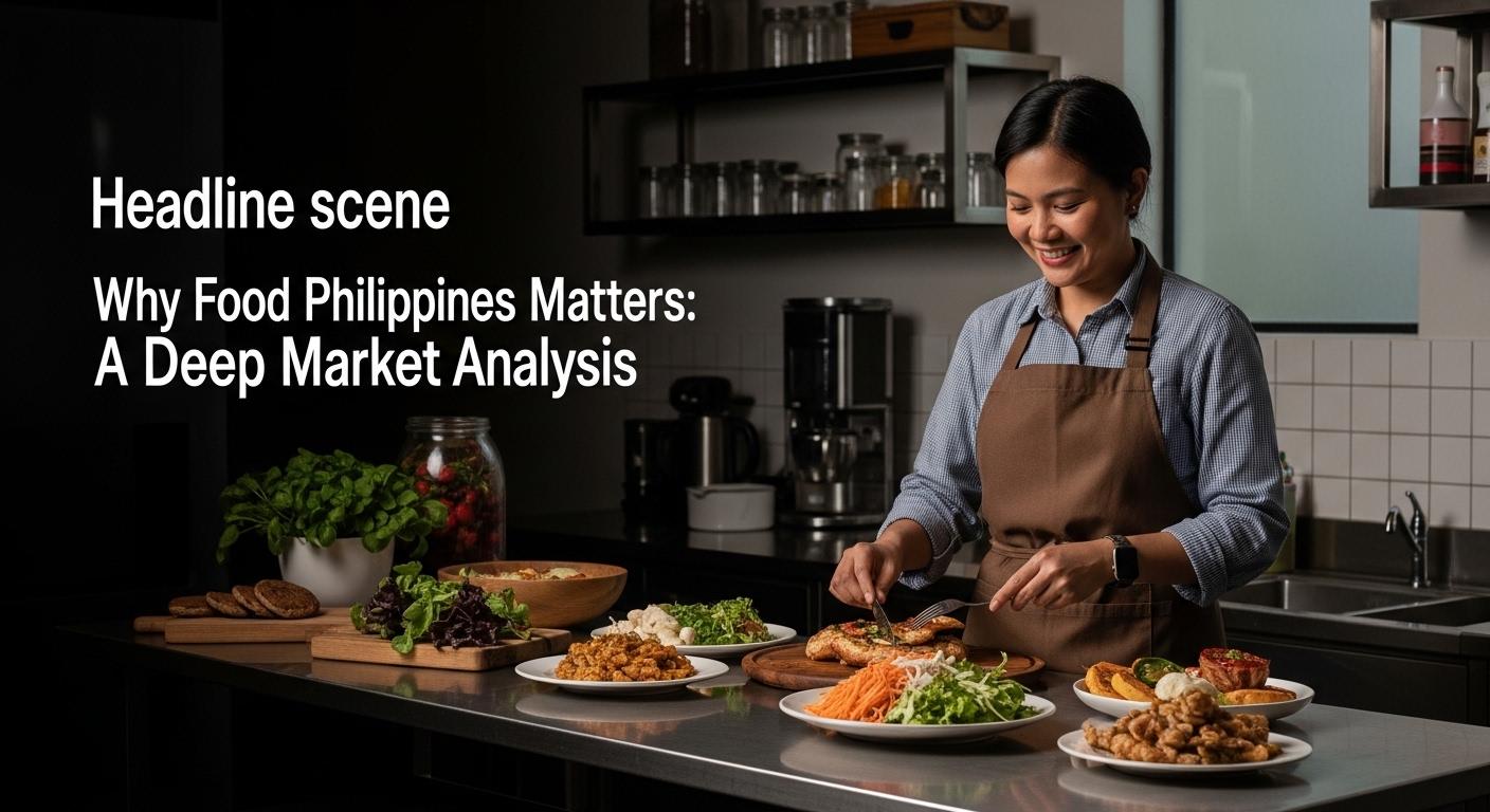 Street food market in the Philippines with a delivery rider and digital ordering signs.