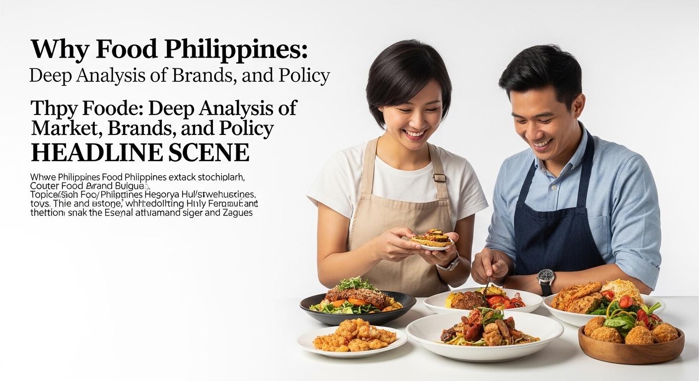 A bustling Philippine food market scene with modern branding and diverse diners.