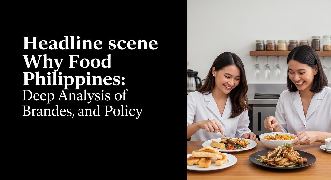 A bustling Philippine food market scene with modern branding and diverse diners.