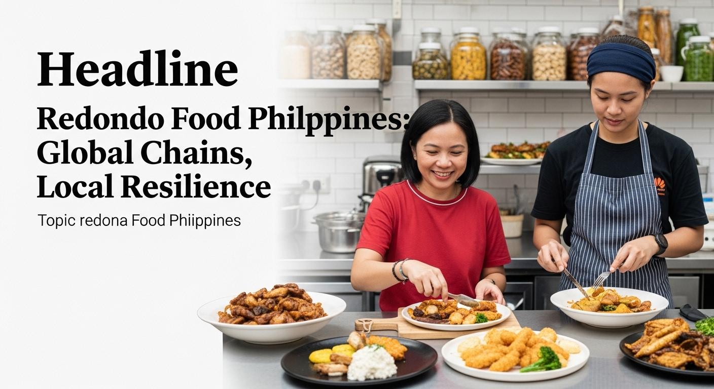 Beef redondo served in a Philippine kitchen with a global supply chain map and digital logistics icons.