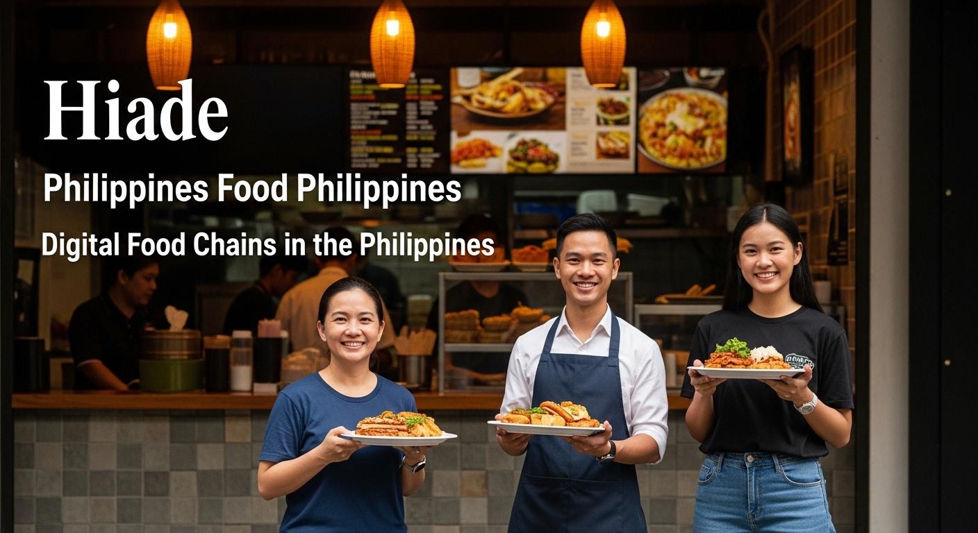 Philippines street market with digital price boards and delivery drone illustrating food-tech integration