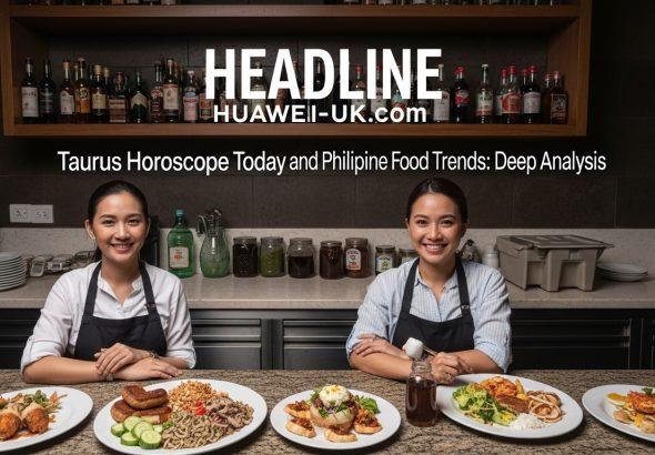 Editorial collage showing Taurus symbol with Philippine food market imagery