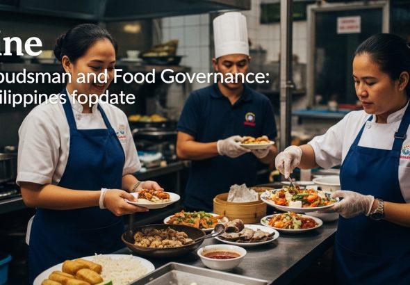 Editorial desk with governance documents and fruit imagery symbolizing food safety oversight and ombudsman accountabilit