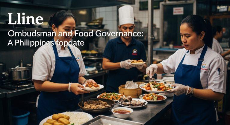 Editorial desk with governance documents and fruit imagery symbolizing food safety oversight and ombudsman accountabilit